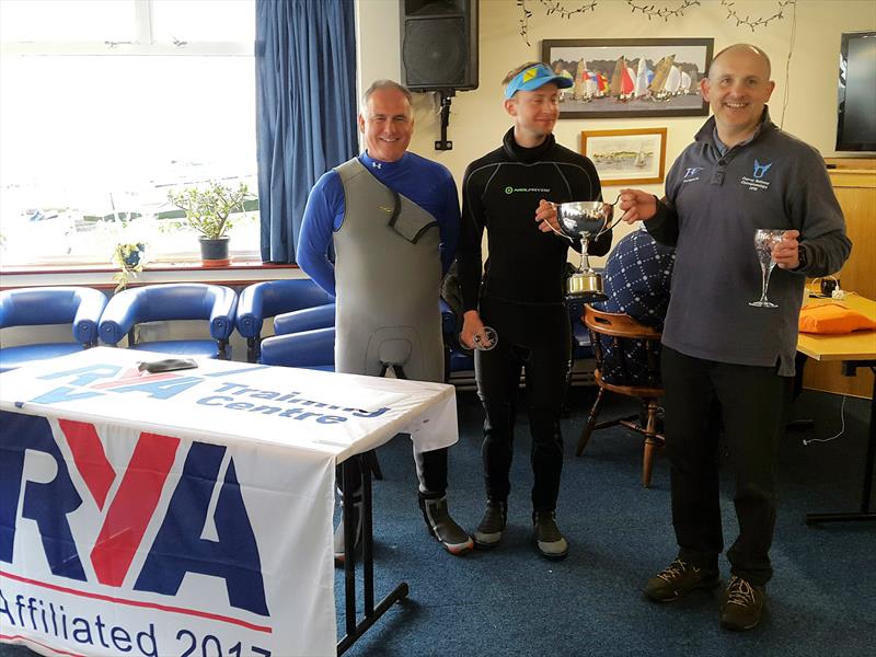 Blithfield commodore Paul Hollis presents the Blithfield Osprey Cup to Chris Gould and Nick Broomhall photo copyright Tim Male taken at Blithfield Sailing Club and featuring the Osprey class