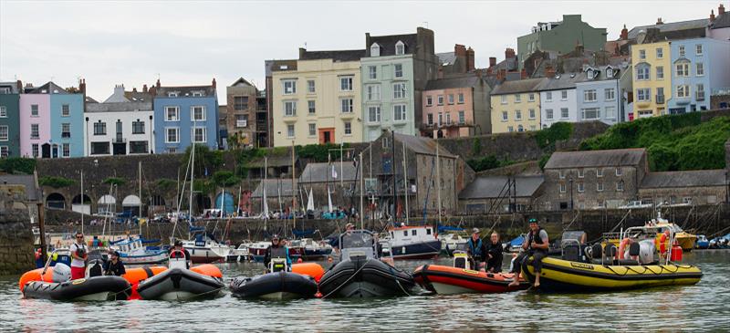 Mark Layers and Safety Boat teams during the 2021 Osprey Nationals at Tenby photo copyright Alistair Mackay taken at Tenby Sailing Club and featuring the Osprey class