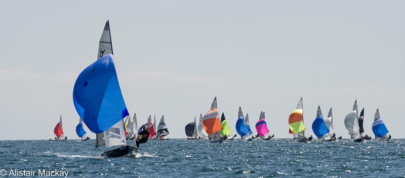 The 2021 Champions, Matt Burge & Vyv Townend, leading the fleet during 2021 National Championship hosted by Tenby Sailing Club photo copyright Alistair Mackay taken at Tenby Sailing Club and featuring the Osprey class