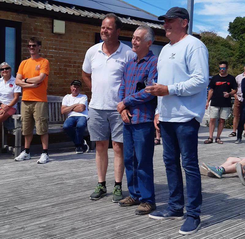 Weymouth Dinghy Regatta 2022 event organiser Rich Bowers and Osprey class winners Martin Cooney and Peter Frith photo copyright Kevin Francis taken at Castle Cove Sailing Club and featuring the Osprey class