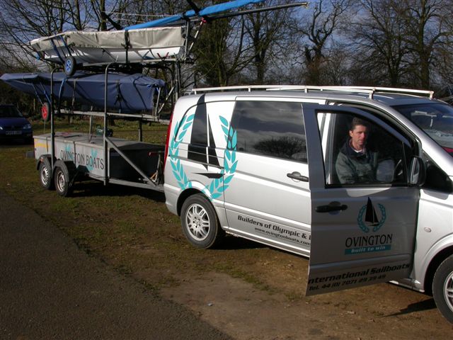 Dave Hall in the Ovington Boats van arrives at the Rutland 9er open - photo © Paul Manning