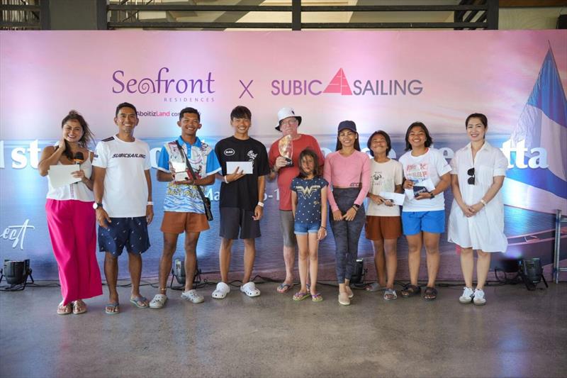 Sharmaine Suare (Seafront Residences),  Marcus Avecilla (President of Philippine Sailing Association), Mark Alumisin, Karl Centino, Michael Storer, (unknown), Edna Caman, Jazmine Lucero, Farrah Niña Mayol (Sr Asst VP Aboitiz Land) photo copyright Manila Standard taken at  and featuring the Oz Goose class