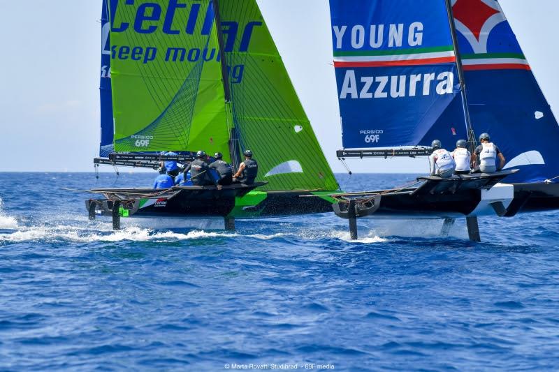 The teams Young Azzurra and FlyingNikka 74 racing, Grand Prix 2.1 Persico 69F Cup photo copyright Marta Rovatti Studihrad / 69F Media taken at Yacht Club Costa Smeralda and featuring the Persico 69F class