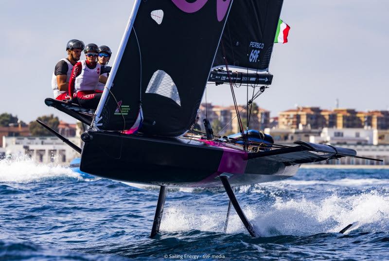 Young Azzurra racing at the Youth Foiling Gold Cup Act 3 photo copyright 69F Media / Sailing Energy taken at Yacht Club Costa Smeralda and featuring the Persico 69F class