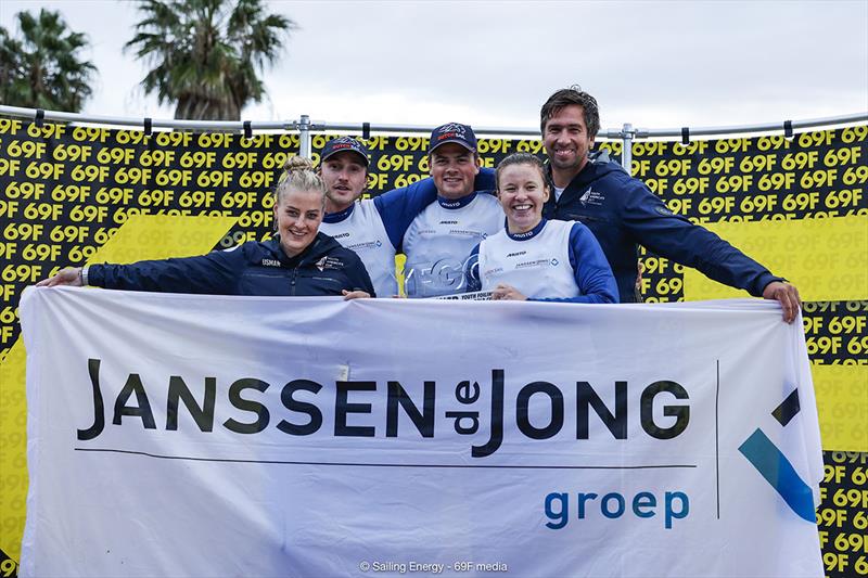 Team DutchSail - Janssen de Jong with from left to right: Merle Louwinger, Cas van Dongen, Scipio Houtman, Ismene Usman and Pieter-Jan Postma - Youth Foiling Gold Cup Grand Final photo copyright Sailing Energy / 69F Media taken at  and featuring the Persico 69F class