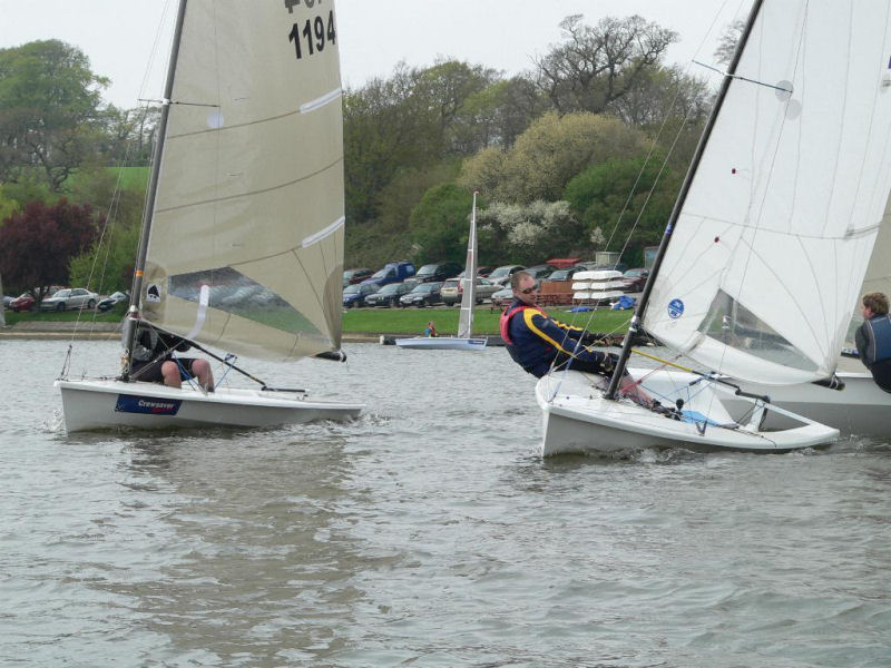 Gavin Young battles for the lead with Ian Jay during the Sutton Bingham Phantom open photo copyright Bex Fraser taken at Sutton Bingham Sailing Club and featuring the Phantom class