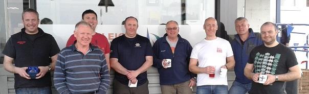 Phantom Northern Championship winners at Leigh & Lowton (l to r) Ed Thomas, Ian Smith, Alex Morrison, Ian Sullivan, Matt House, Dave Morris, Mark Dingsdale, Matt Harris photo copyright Ollie Shaw taken at Leigh & Lowton Sailing Club and featuring the Phantom class