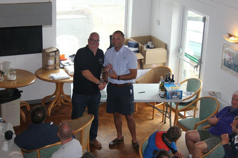 Prize giving in the Phantom Nationals at Highcliffe photo copyright Sarah Desjonqueres taken at Highcliffe Sailing Club and featuring the Phantom class