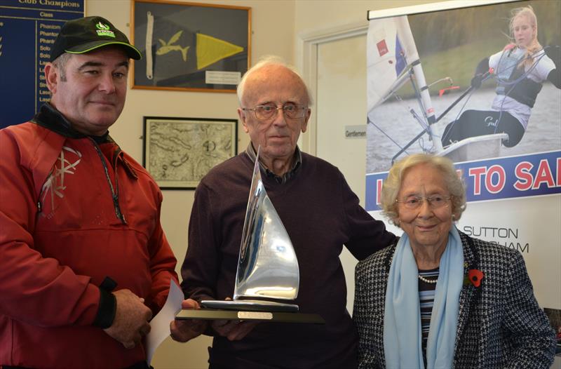 Roger's Race Winner presented with the trophy by John and Margaret, Roger's parents photo copyright Saffron Gallagher taken at Sutton Bingham Sailing Club and featuring the Phantom class