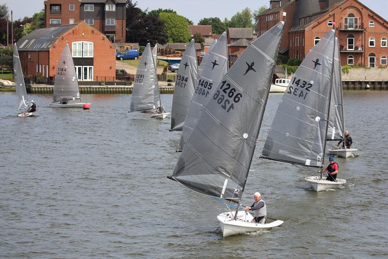 Ben Falat leads the Phantom fleet during the Oulton Broad Phantom, K1 and Streaker open photo copyright Karen Langston taken at Waveney & Oulton Broad Yacht Club and featuring the Phantom class