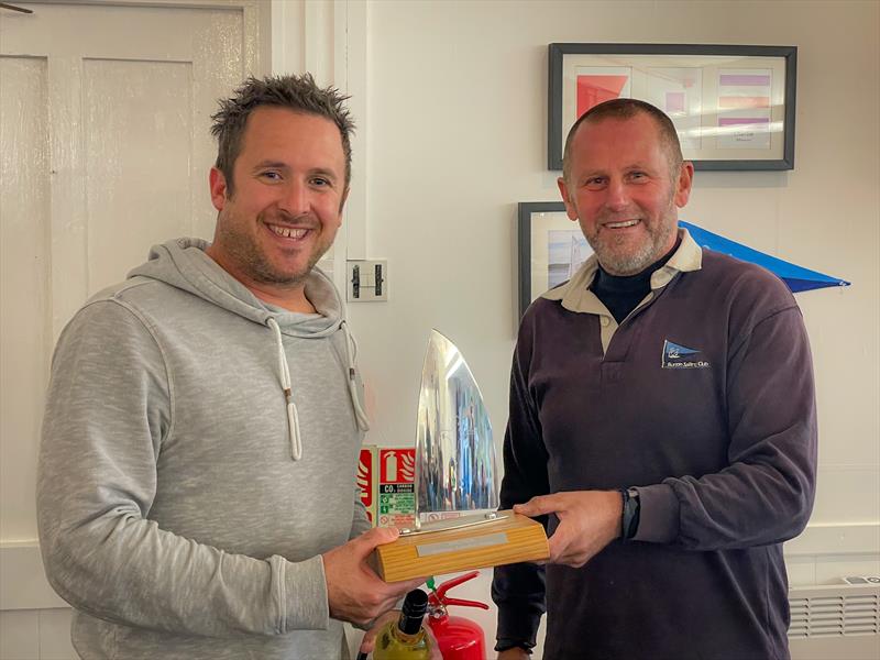 Charlie Chandler receiving the Midland Series trophy from the Burton SC Commodore during the Phantom Midlands Traveller Series 2021 finale at Burton  - photo © Phil Base