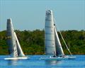 An Aquarius Roberts Catamaran 22 (ARC 22, left) and a Roberts Catamaran 27 (RC27, right) search for breeze in the early morning of the 67th annual Mug Race © The Mug Race