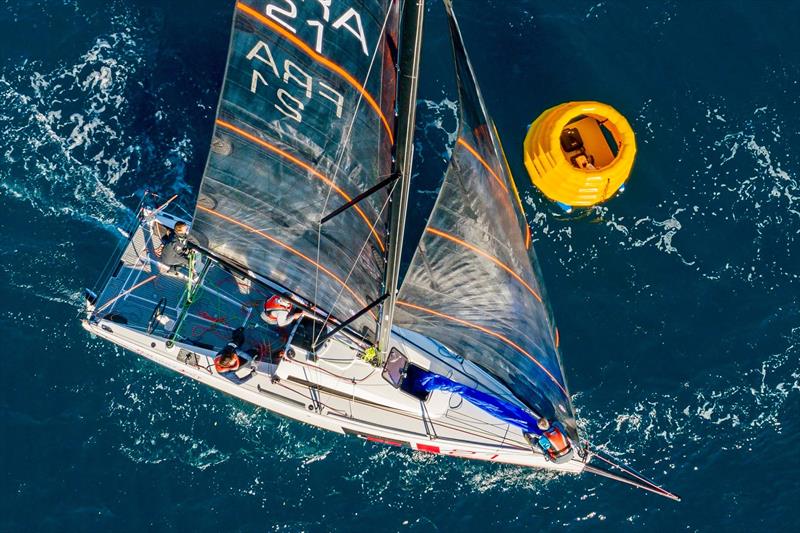 A MarkSetBot, as seen from a drone photo copyright MarkSetBot taken at Corinthian Yacht Club of Seattle and featuring the PHRF class