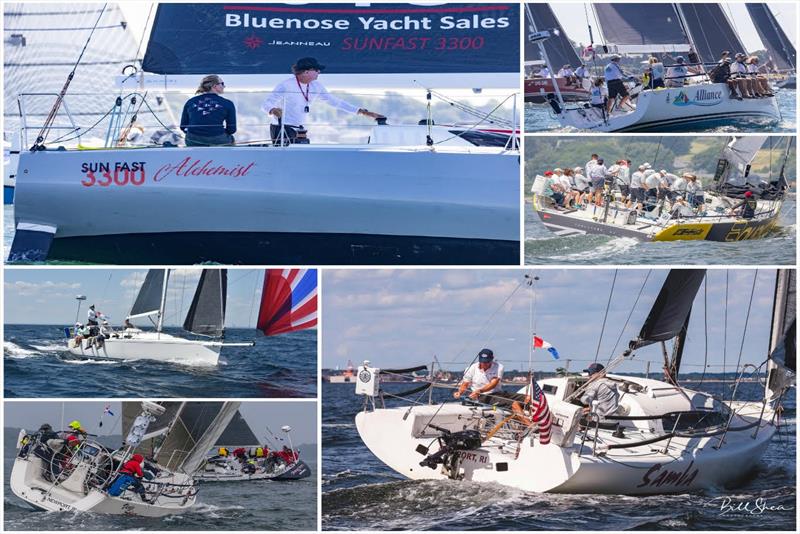 Clockwise from top left: Ken Read (right) with Sara Stone; Eric Irwin and Mary Martin's Alliance; Boudicca at Rhody Regatta, brothers Tristan Mouligne (left) & John Jay Mouligne aboard Samba, Bill Kneller's Vento Solare, Brooke Mastrorio's URSA under sail photo copyright All photos credit Stephen Cloutier except #4 Bill Shea and #6 Photoboat.com taken at Ida Lewis Yacht Club and featuring the PHRF class