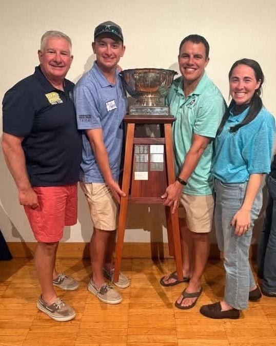 Mini Max team with the Philadelphia Cup Perpetual trophy (l-r) Matthew York, Zach York, Merlin Suggs and Skye Miller at the Philadelphia Cup Regatta 2026 - photo © Brielle Weinstein