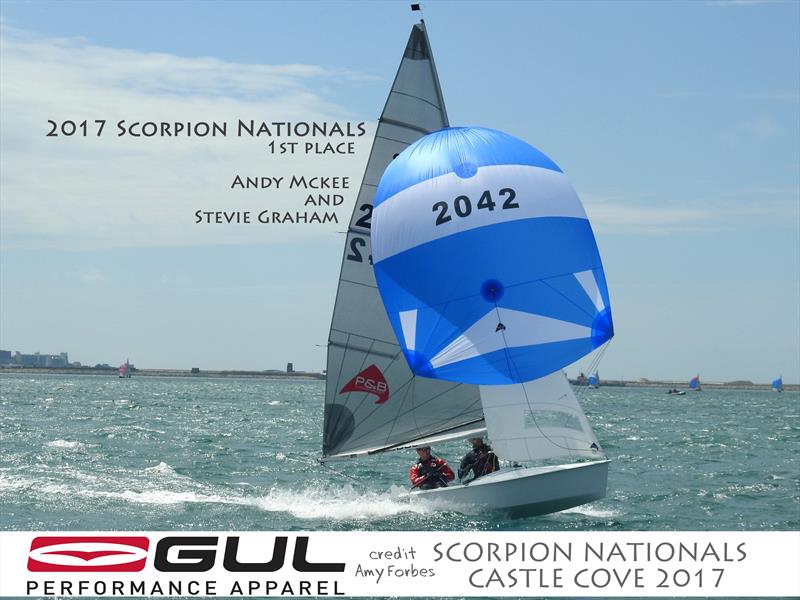 Andy Mckee and Stevie Graham win the 2017 Scorpion Nationals photo copyright Amy Forbes taken at Castle Cove Sailing Club and featuring the  class