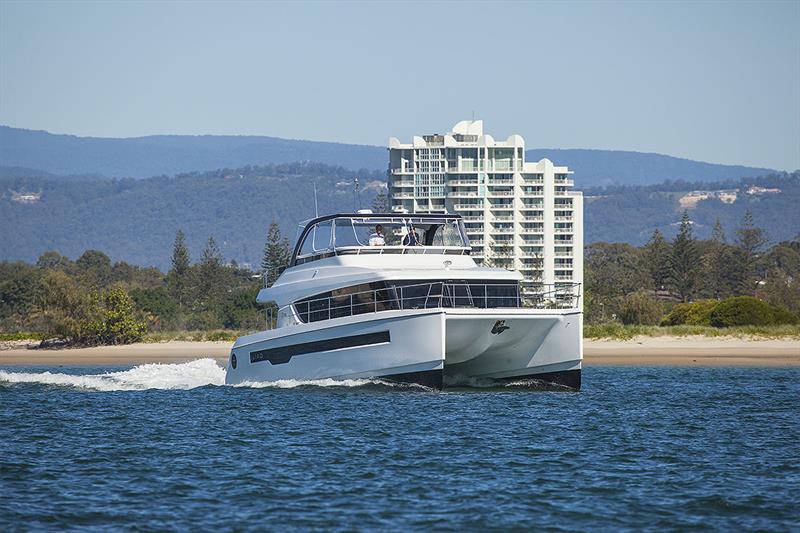 Underway at her fast cruising speed of 18 knots with the new ILIAD 50 powercat photo copyright John Curnow taken at  and featuring the Power boat class