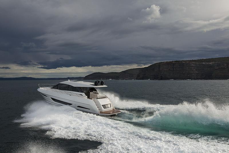 The very new Maritimo X50 on her way down from Lake Macquarie to Broken Bay in NSW photo copyright John Curnow taken at  and featuring the Power boat class