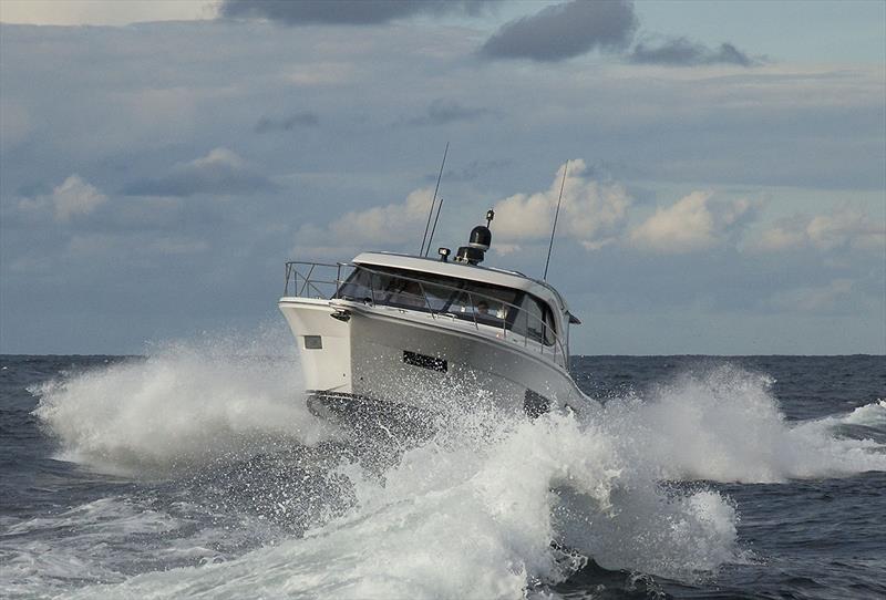 The Riviera 445 SUV arriving in Sydney with the new Volvo Penta D6 IPS650s photo copyright John Curnow taken at  and featuring the Power boat class