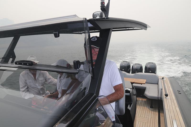 Nic Doig-Higgs in command of the Technohull Omega 45 that is for sale through Ray White Marine Elizabeth Bay photo copyright John Curnow taken at Cruising Yacht Club of Australia and featuring the Power boat class