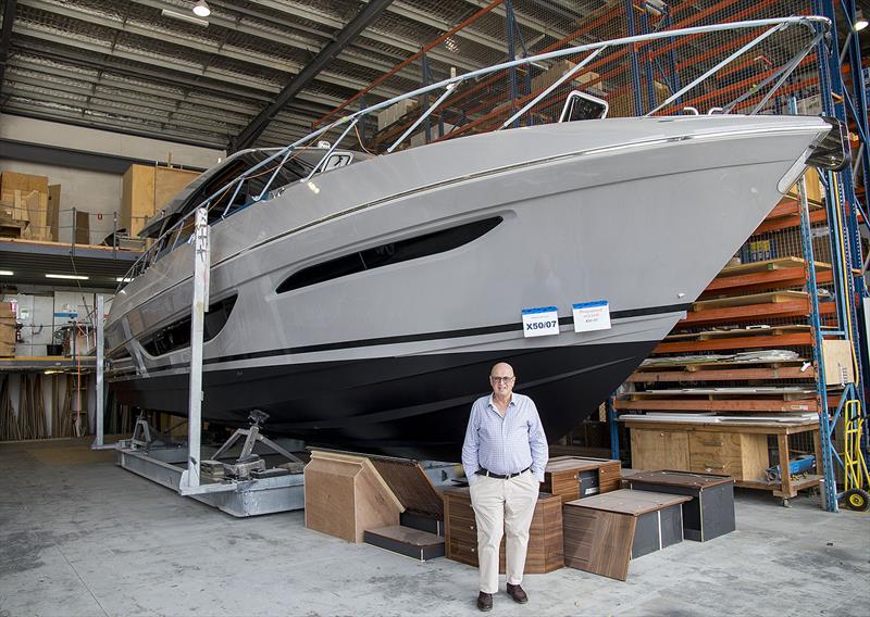 The great man, Bill Barry-Cotter, and his new Maritimo X50 - photo © John Curnow