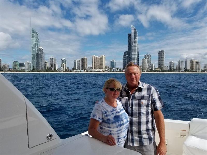 Don and Maureen in Australia for the shakedown cruise photo copyright Riviera Australia taken at  and featuring the Power boat class