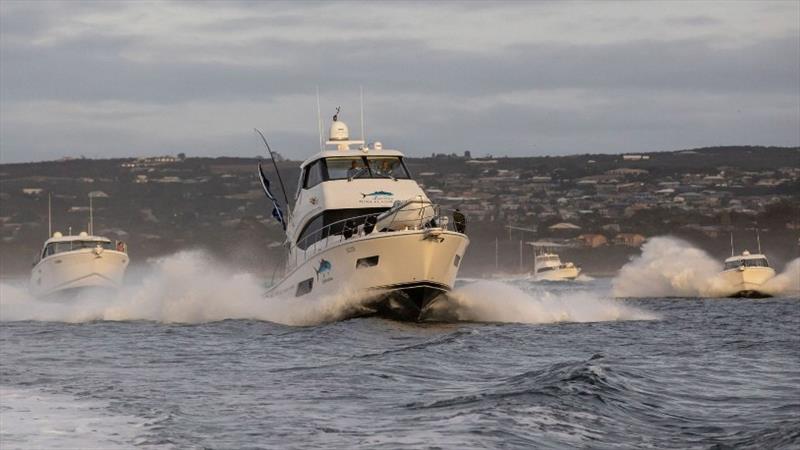 The flotilla heading out at full throttle after the start of the hugely successful 2020 Port Lincoln Tuna Classic photo copyright Riviera Australia taken at  and featuring the Power boat class