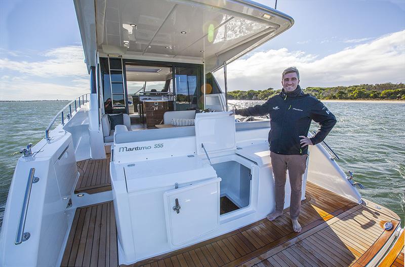 Tom Barry-Cotter aboard the wonderfully cascading aft section of the Maritimo S55 - photo © John Curnow