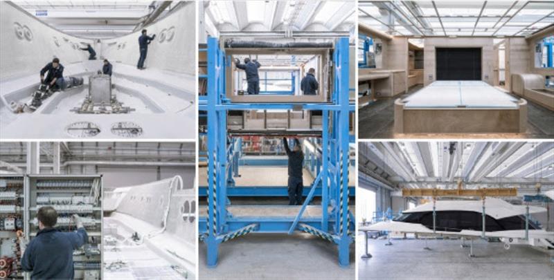 Building the hull, the fully customizable interior module and the deck - photo © Monte Carlo Yachts