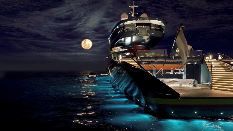 Alice night side photo copyright Lürssen Yachts taken at  and featuring the Power boat class