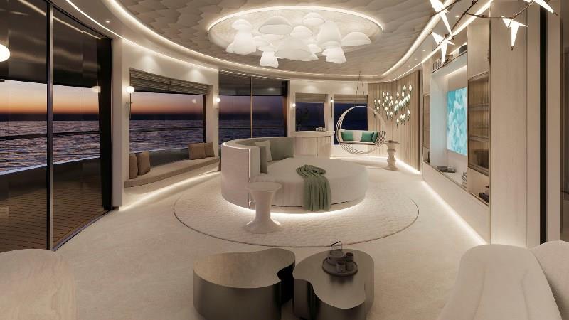 Alice owners bedroom evening photo copyright Lürssen Yachts taken at  and featuring the Power boat class