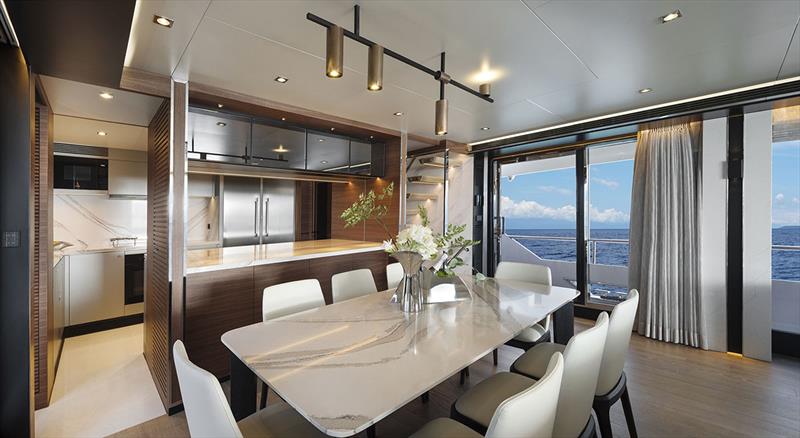 Horizon FD90 Dining area photo copyright Horizon Yachts taken at  and featuring the Power boat class
