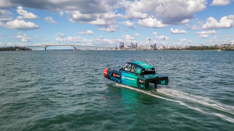 Emirates Team New Zealand's Hydrogen powered foiling chase boat on Auckland's Waitemata Harbour photo copyright Emirates Team New Zealand taken at  and featuring the Power boat class