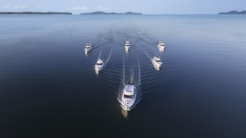 Maritimo S75 with siblings S55, and S600 in the row behind, and M60, M55, and M600 (LtoR) after that - photo © Maritimo