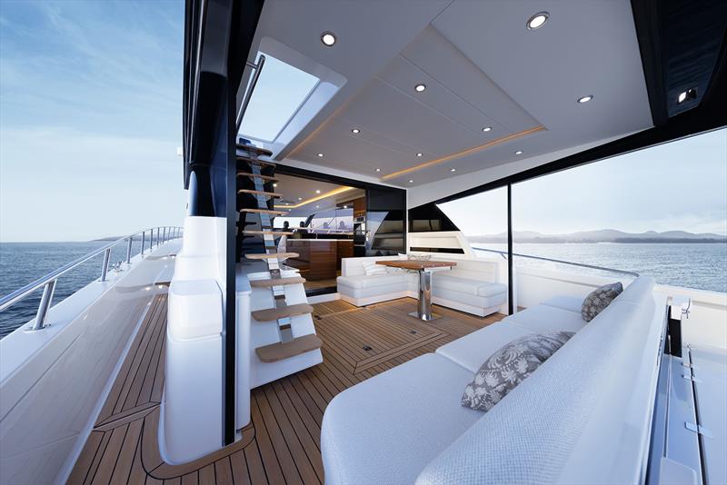 S75 Upper Cockpit is delightful and beckons attention, which is an achievement given what is out aft and for'ard of it - photo © Maritimo