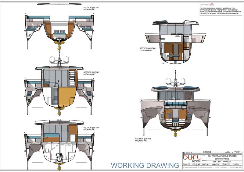 Cross section views of the Stabilised Monohull - photo © Bury Design