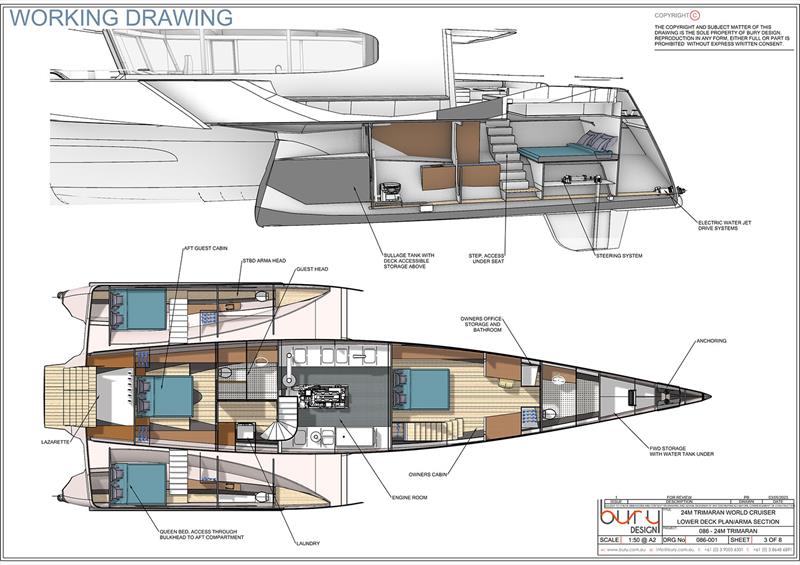 Accommodations aboard the Stabilised Monohull - photo © Bury Design