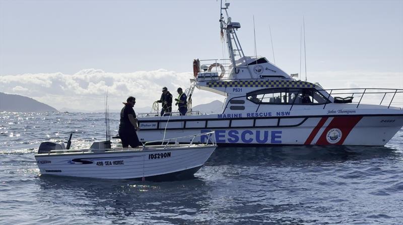 Volunteers from Marine Rescue Port Stephens assist a stranded angler photo copyright Marine Rescue NSW taken at  and featuring the Power boat class
