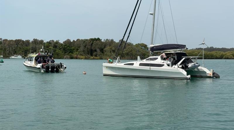 Following an 81km round trip Marine Rescue Point Danger volunteers took the distressed vessel to a courtesy mooring on the Tweed River on October 23 - photo © Marine Rescue NSW 