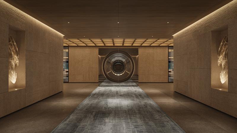 FUSION - 118m trimaran superyacht concept - Cinema Lounge Lobby - photo © Sinot Yacht Architecture & Design