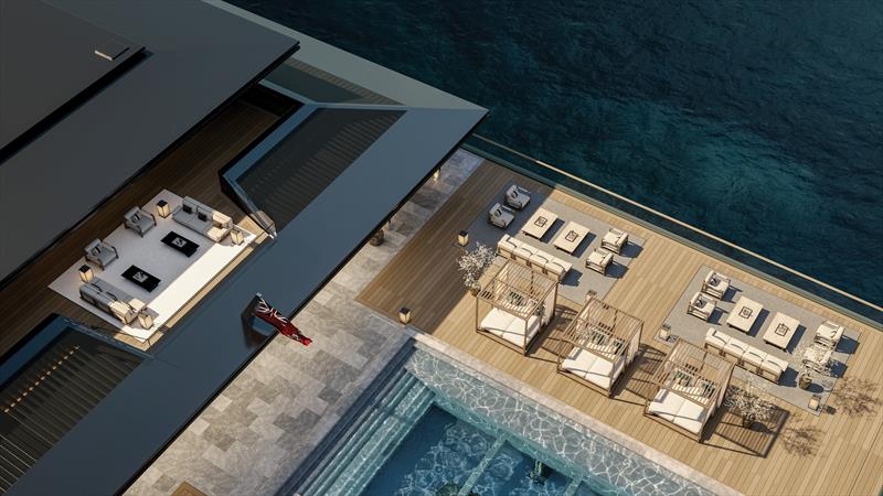 FUSION - 118m trimaran superyacht concept - terrace top - photo © Sinot Yacht Architecture & Design
