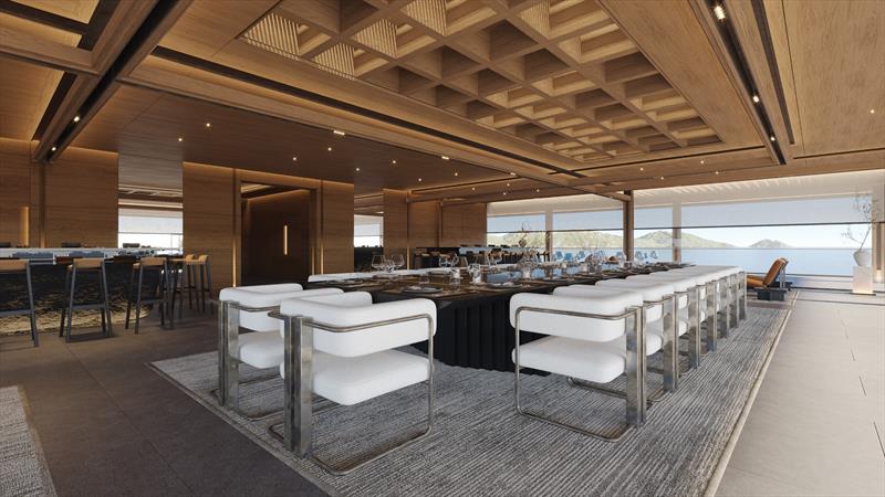 Sinot Fusion - 118m trimaran superyacht concept - Dining lounge table - photo © Sinot Yacht Architecture & Design