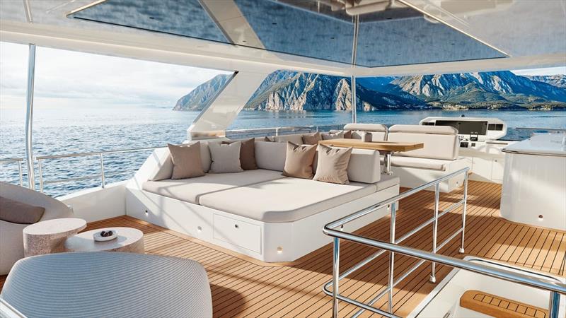 The bespoke interior of the first ILIAD 53F OffGrid Hybrid, created in collaboration with Baz Yacht Design photo copyright ILIAD Catamarans  taken at  and featuring the Power Cat class