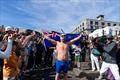 Jono Ridler celebrates completing his 1367km swim - Wellington - April 4, 2026 &copy; Joshua Mccormack/LiveOcean