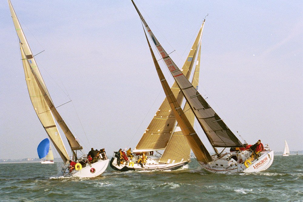 The Prima 38's Longbow and Closing time are crossed by Magnum on week 2 of the TYCO Hamble Winter Series photo copyright Eddie Mays taken at Hamble River Sailing Club and featuring the Prima 38 class