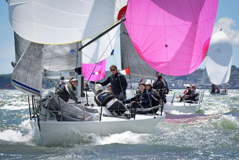 Louise Morton's Bullit may be enjoying the sun but it's serious racing on day 1 of the Vice Admiral's Cup photo copyright Rick Tomlinson / www.rick-tomlinson.com taken at Royal Ocean Racing Club and featuring the Quarter Tonner class