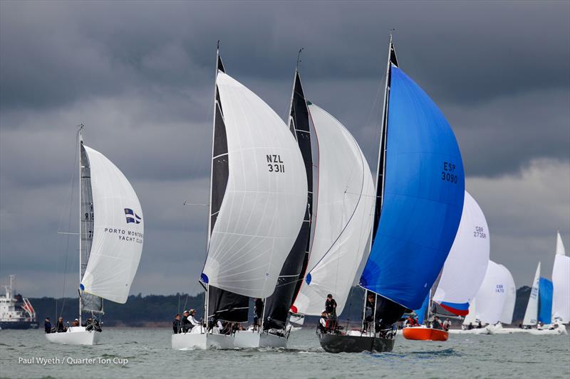 Fleet on day 3 of the 2021 Quarter Ton Cup photo copyright Paul Wyeth / www.pwpictures.com taken at Royal Yacht Squadron and featuring the Quarter Tonner class
