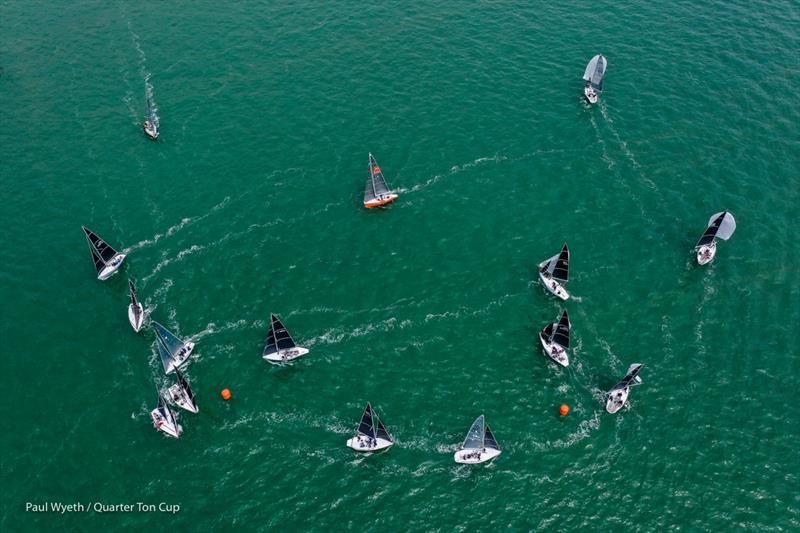 Rounding the windward mark on day 3 of the 2021 Quarter Ton Cup photo copyright Paul Wyeth / www.pwpictures.com taken at Royal Yacht Squadron and featuring the Quarter Tonner class