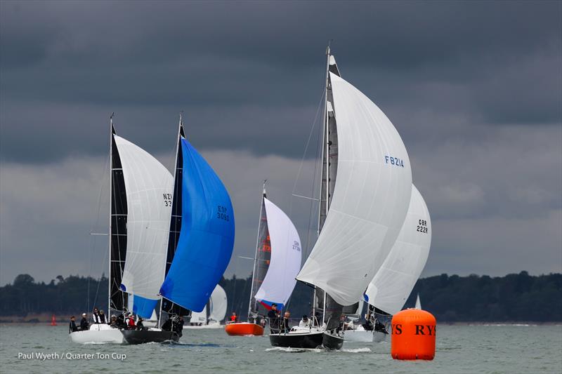 Protis, F8214, leading the fleet on day 3 of the 2021 Quarter Ton Cup photo copyright Paul Wyeth / www.pwpictures.com taken at Royal Yacht Squadron and featuring the Quarter Tonner class