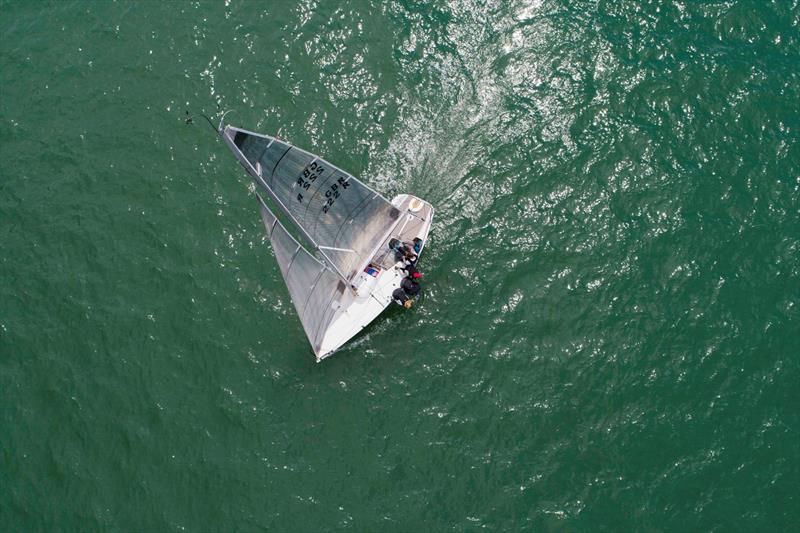 Ariel shot of Niall Dowlings Per Elisa competing in the Quarter Ton Cup photo copyright Waterline Media taken at  and featuring the Quarter Tonner class